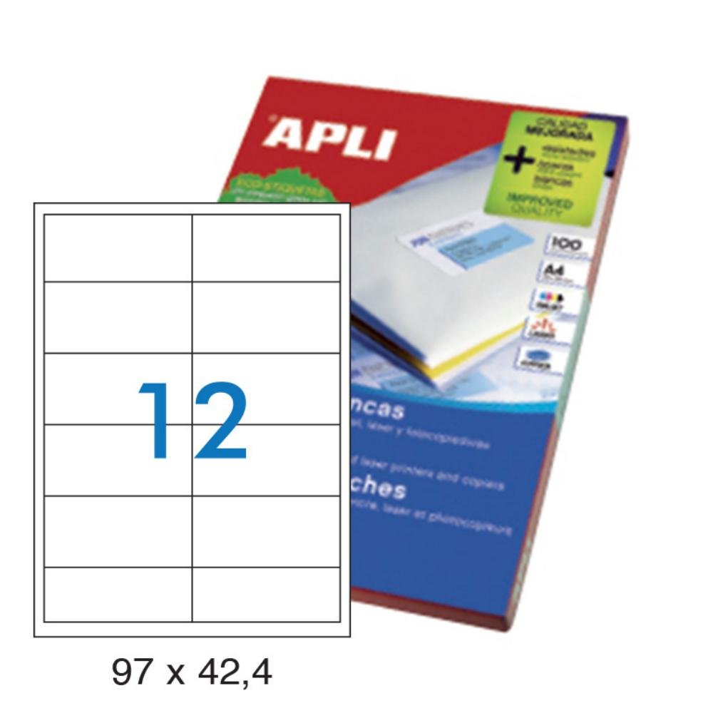 Etiquetas Autoadhesivas Apli 97 x 42,4 mm Cantos Rectos 12 x hoja Caja 100 Hojas