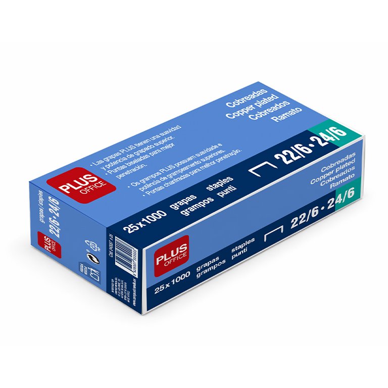 Grapas Plus Office 22/6 - 24/6 Cobreadas Caja 1000 ud.
