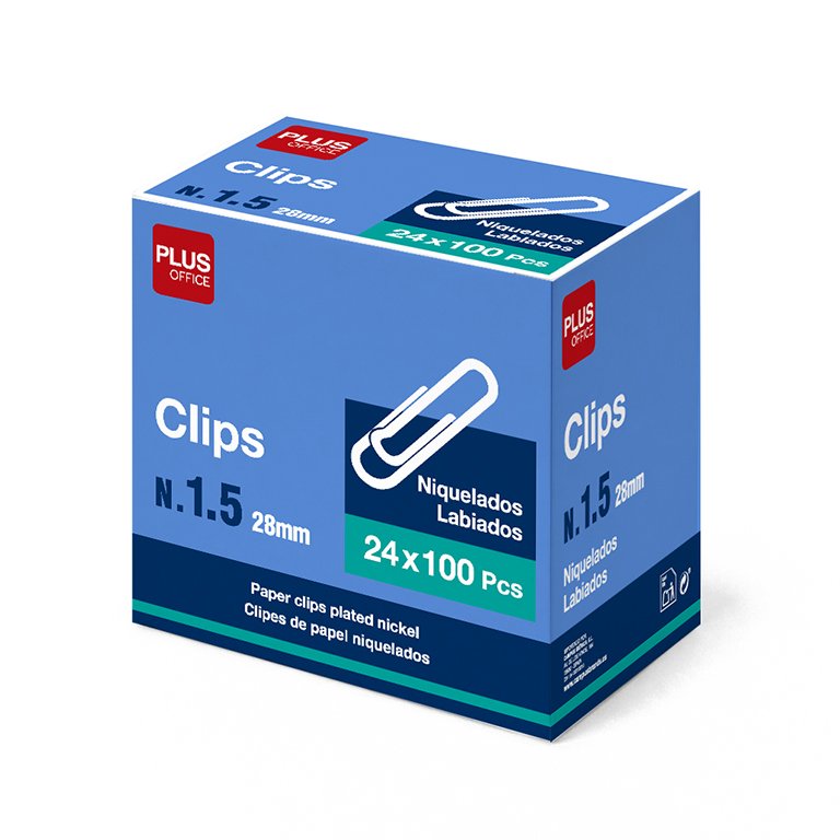 Clips Plus Office Niquelados Labiados Nº 1,5  28 mm 100 ud.