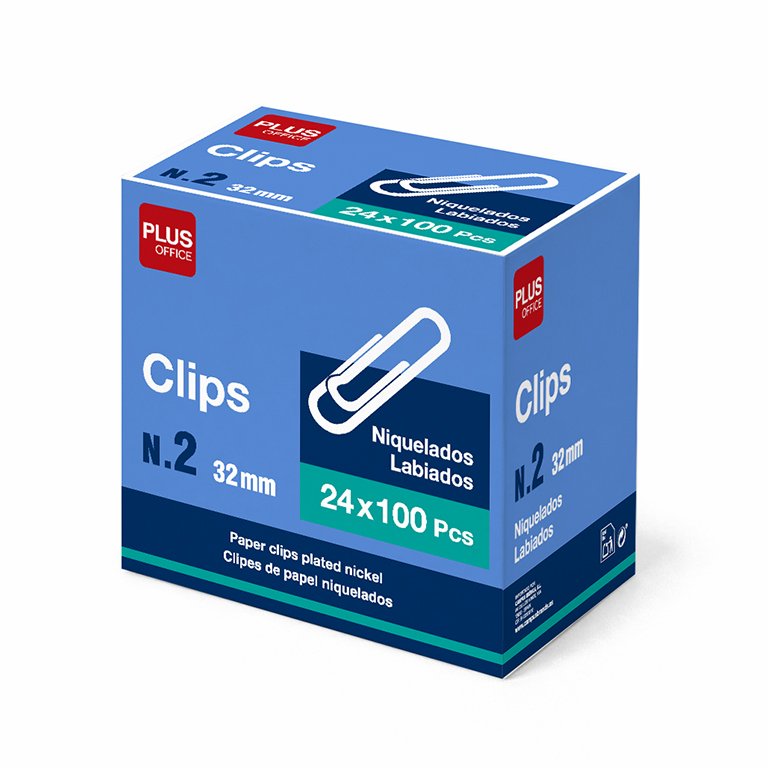 Clips Plus Office Niquelados Labiados Nº 2 32 mm 100 ud.