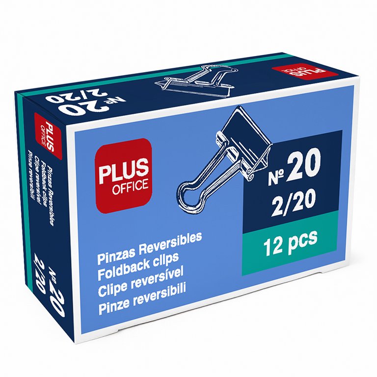 Pinza Sujetapapeles Reversible Plus Office Nº 20 20 x 9 mm 12 ud.