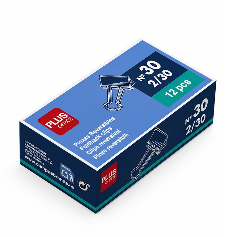 Pinza Sujetapapeles Reversible Plus Office Nº 30 30 x 15,5 mm 12 ud.