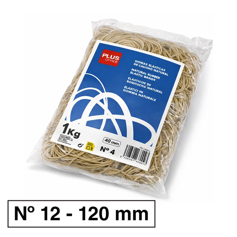 Gomas Elásticas Plus Office Nº 12 120 mm Bolsa 1000g