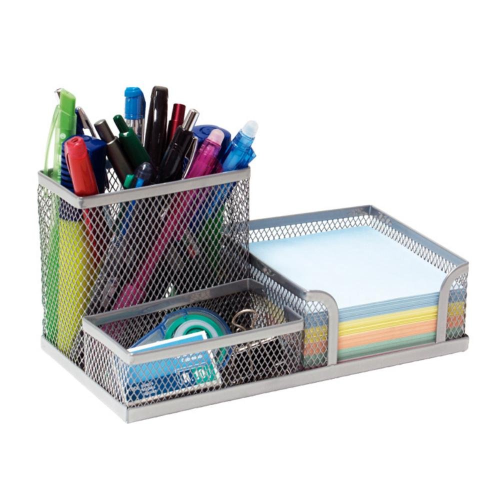 Organizador Sobremesa 3 Compartimentos Plus Office de Rejilla Plateado