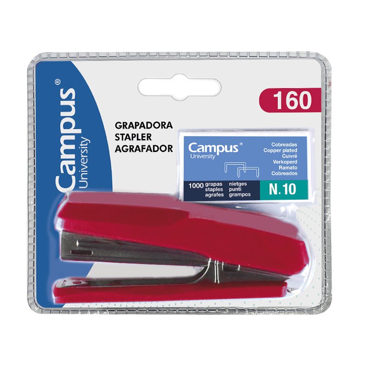 Grapadora Mini Campus University 160 + Grapas Rojo