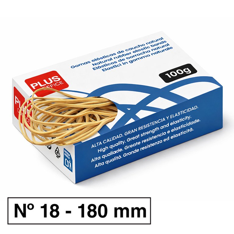 Gomas Elásticas Plus Office Nº 18 180 mm Caja 100g
