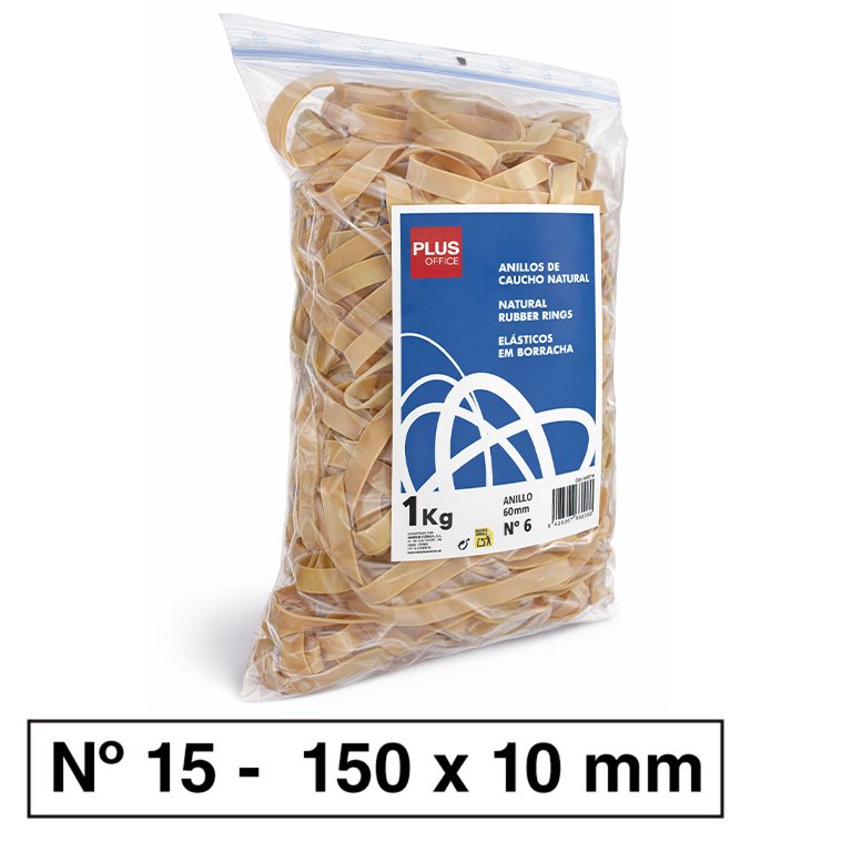 Bandas Elásticas Plus Office Nº 15 150 x 10 mm Bolsa 1000g