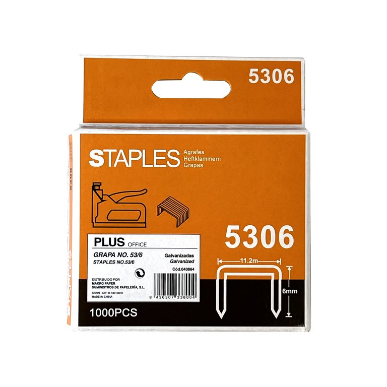Grapas Plus Office Galvanizadas 53/06 Caja 1000 ud.