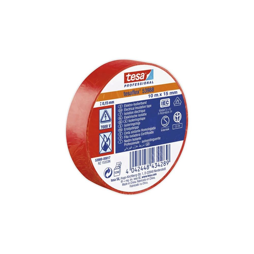 Cinta Aislante Tesa Professional Soft PVC Rojo 15 mm x 10 m