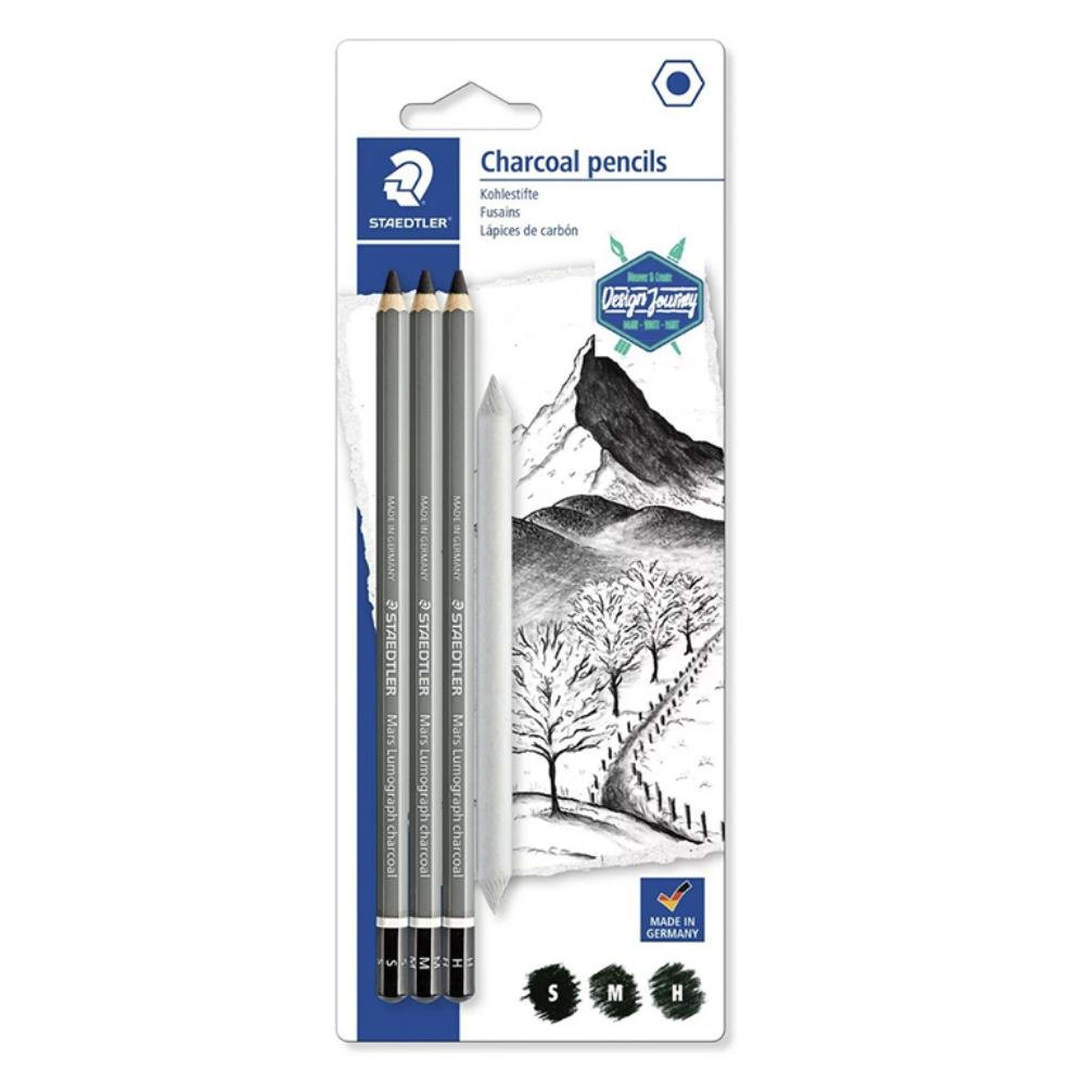 Lápiz de Carboncillo Staedtler Mars Lumograph 100C Blíster 3 ud.