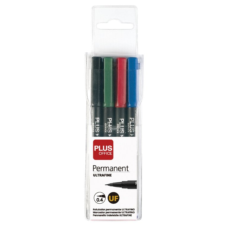Rotulador Permanente Plus Office Permanent Ultra Fino 0,4 mm Colores Surtidos Blíster 4 ud.