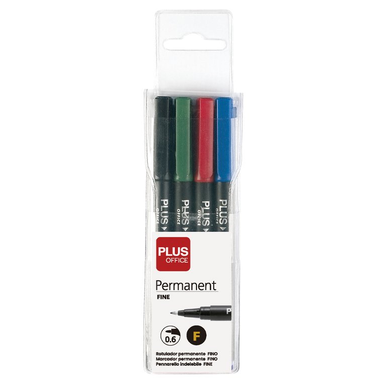 Rotulador Permanente Plus Office Permanent Fino 0,6 mm Colores Surtidos Blíster 4 ud.