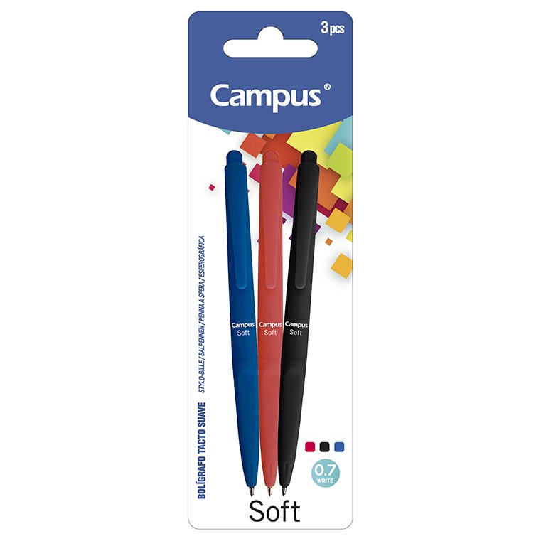 Bolígrafo Tinta Fluida Viscosa Campus Soft Colores Surtidos Blíster 3 ud.