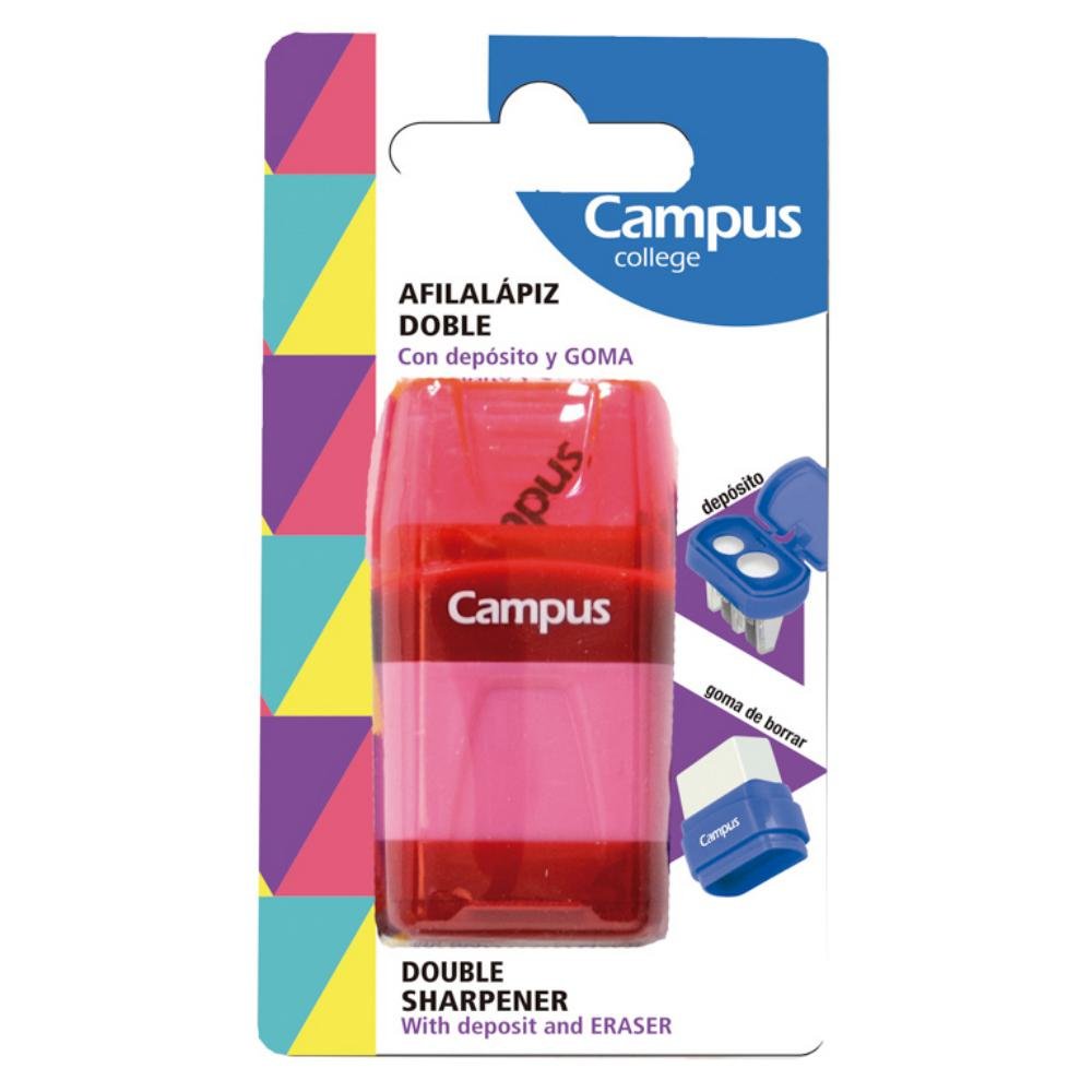 Afilalápiz Doble Deósito y Goma de Borrar Campus Collage Colores Surtidos Blíster 1 ud.