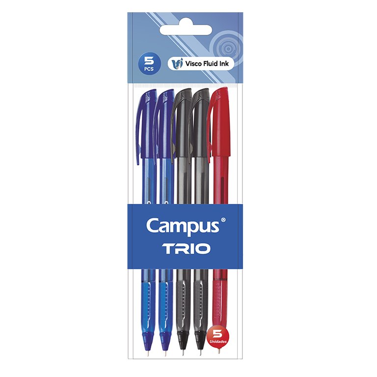 Bolígrafo Tinta Fluida Viscosa Campus Trio Colores Surtidos Blíster /5 ud.