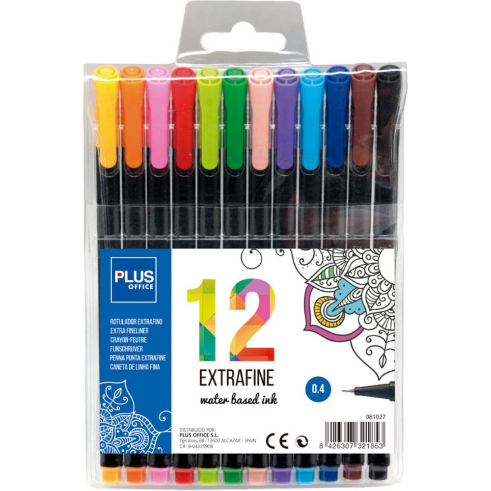 Rotulador Punta Fibra Plus Office 0,4 mm Colores Surtidos Estuche 12 ud.
