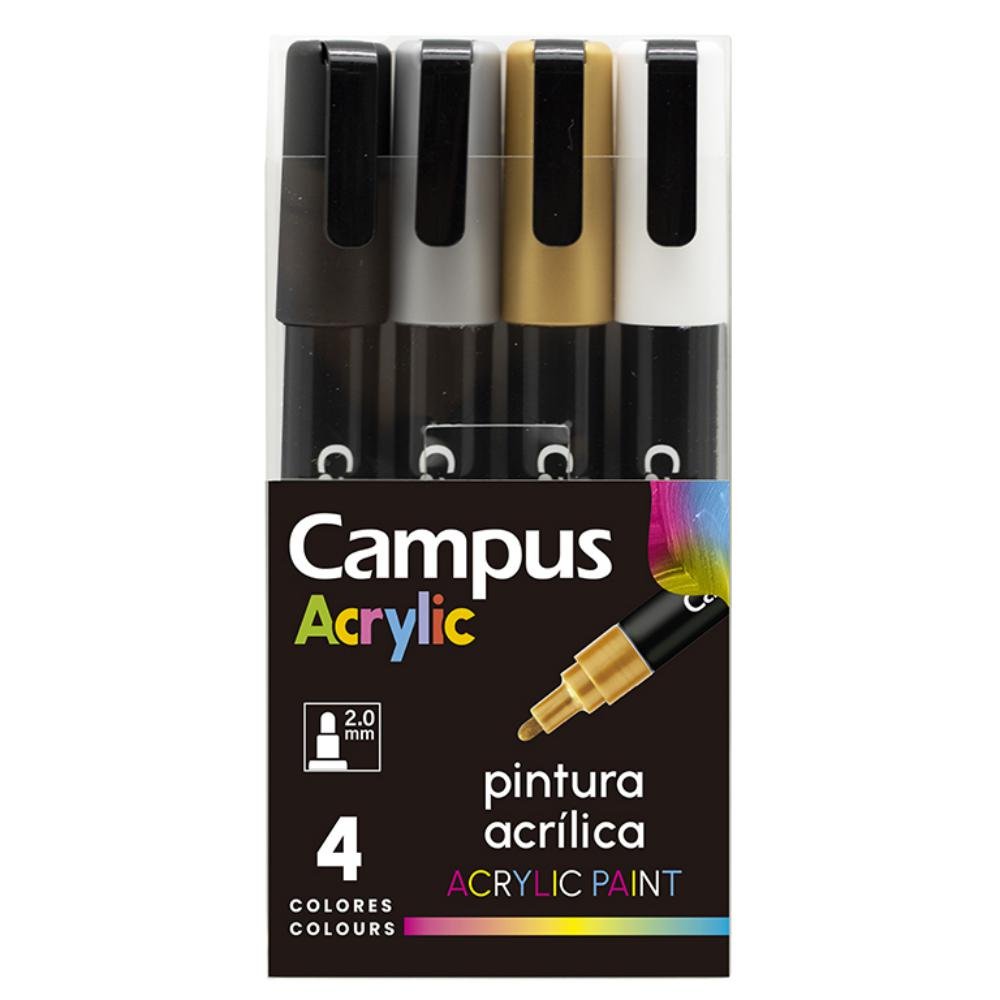 Rotuladores Acrílicos Campus Acrylic 4 Colores Metálicos