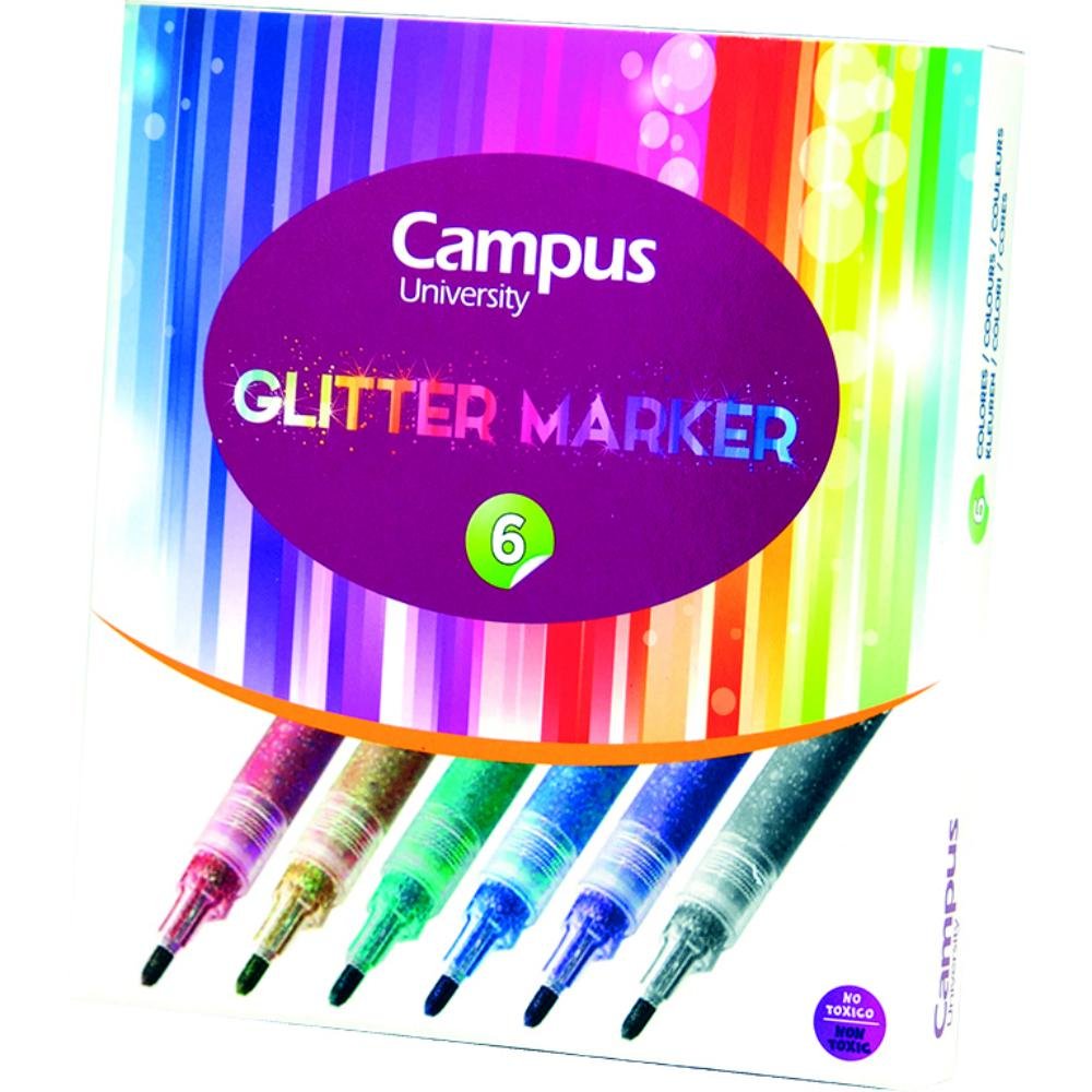 Rotulador Especial Campus University Glitter Marker Colores Surtidos Blíster 6 ud.