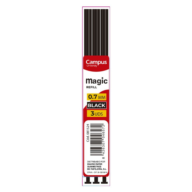 Recambio Bolígrafo Borrable Campus Magic Click Negro Retráctil 3 ud.
