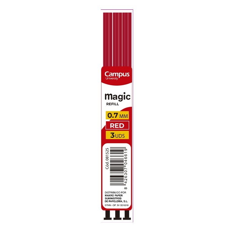 Recambio Bolígrafo Borrable Campus Magic Click Rojo Retráctil 3 unid