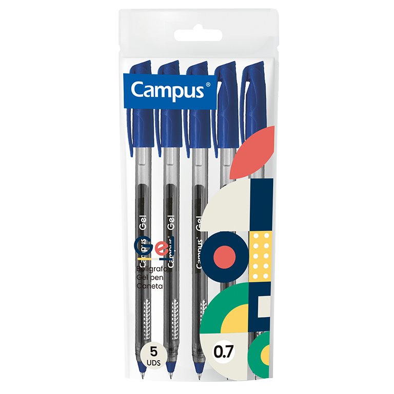 Bolígrafo Tinta Gel Campus Gel Azul Bolsa 5 ud.