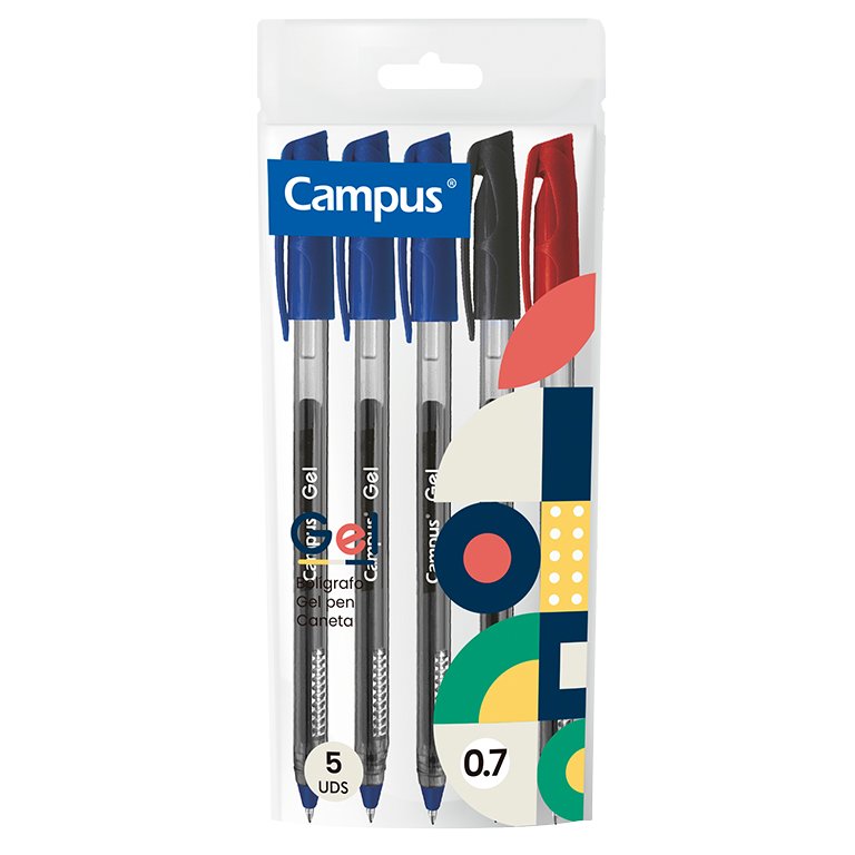 Bolígrafo Tinta Gel Campus Gel Colores Surtidos Bolsa 5 ud.