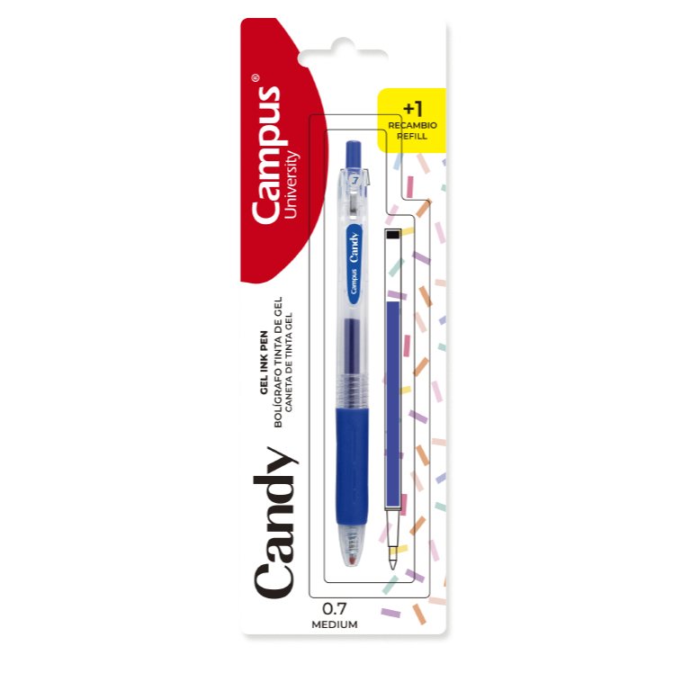 Bolígrafo Tinta Gel Campus Candy Blíster Azul + Recambio