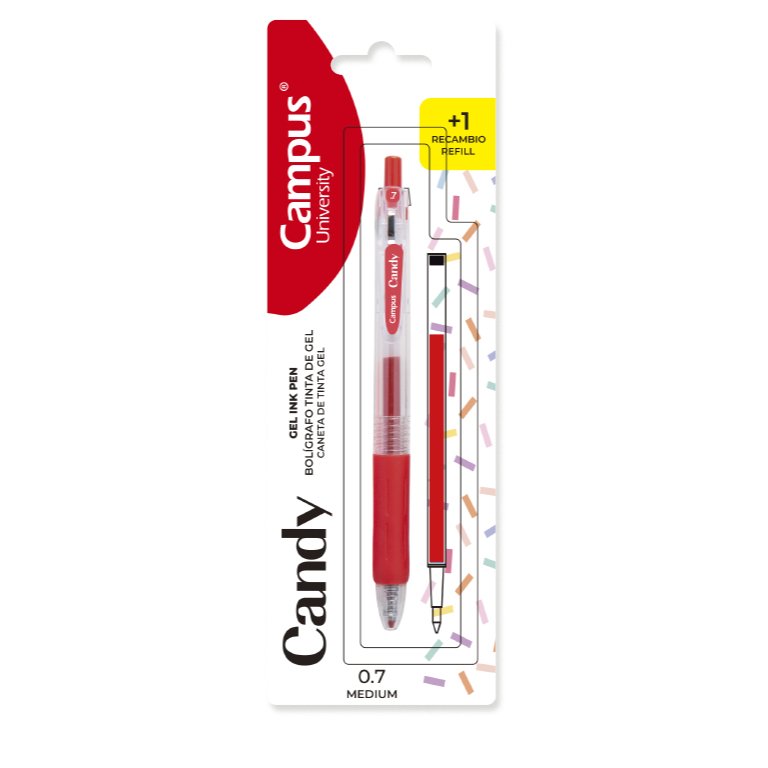 Bolígrafo Tinta Gel Campus Candy Blíster Rojo + Recambio