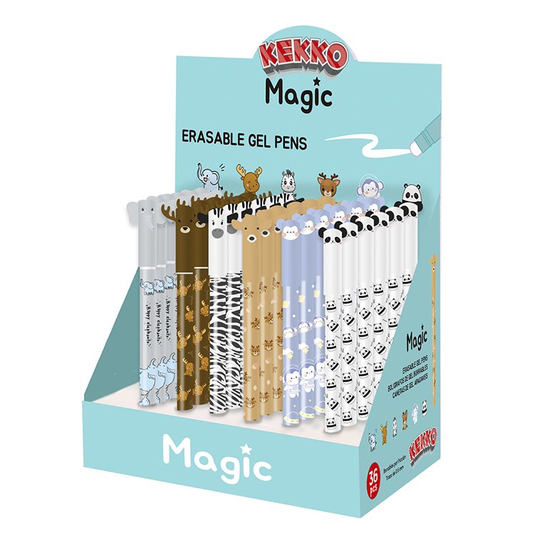 Bolígrafo Tinta Gel Borrable Kekko Magic Animales Expositor 36 ud.