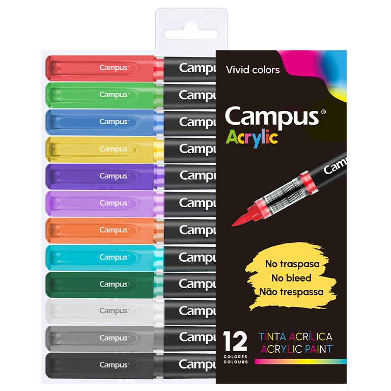 Rotuladores Acrílicos Campus Acrylic Punta Pincel 12 Colores Vivos
