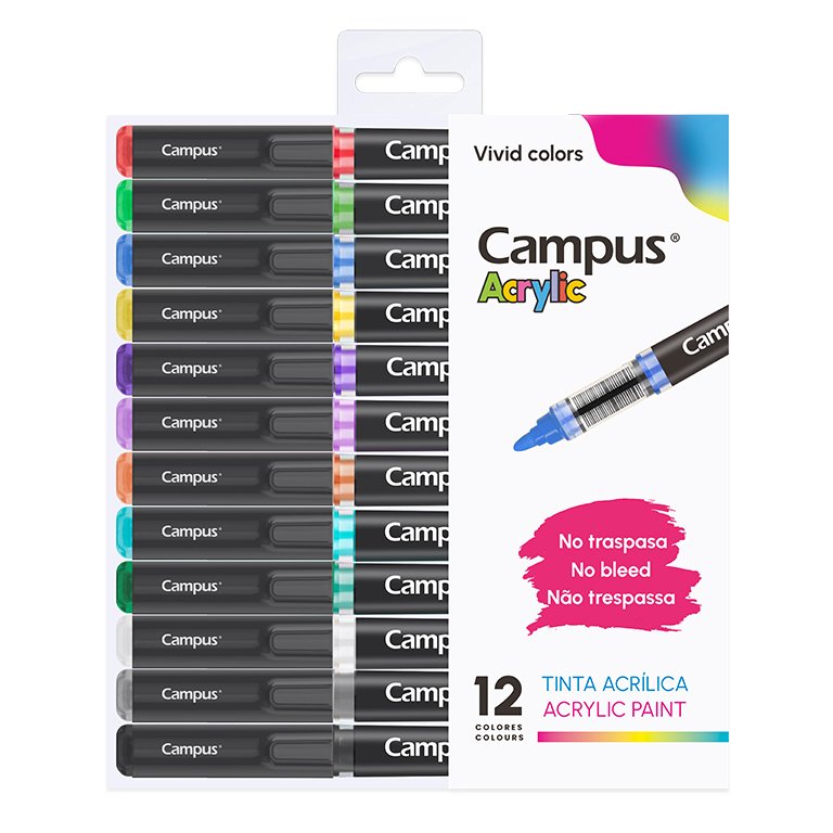 Rotuladores Acrílicos Campus Acrylic 2.0 Punta Cónica 12 Colores Vivos