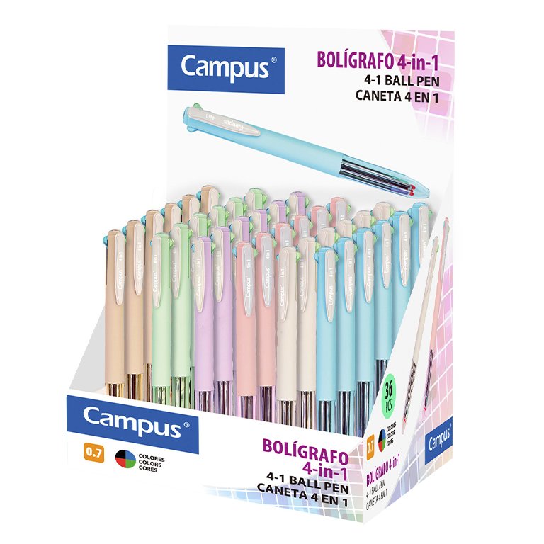 Bolígrafo Tinta Aceite Campus 4 Colores Soft Morandi Expositor 36 ud.