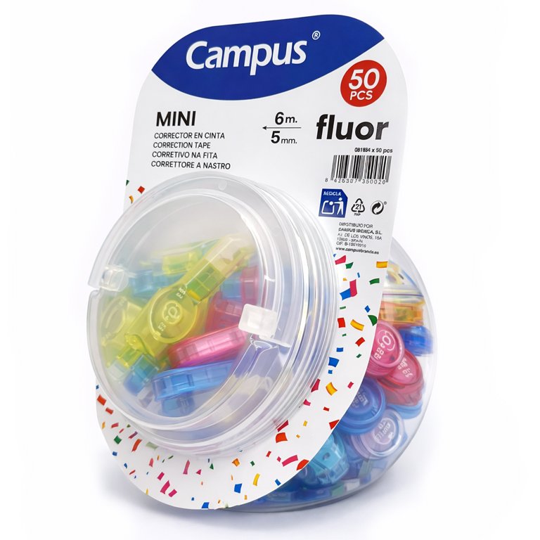 Corrector en Cinta Campus Mini Colores Flúor 5mm x 6m Expositor 50 ud.