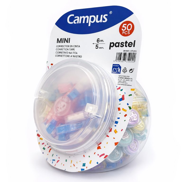 Corrector en Cinta Campus Mini Colores Pastel 5mm x 6m Expositor 50 ud.