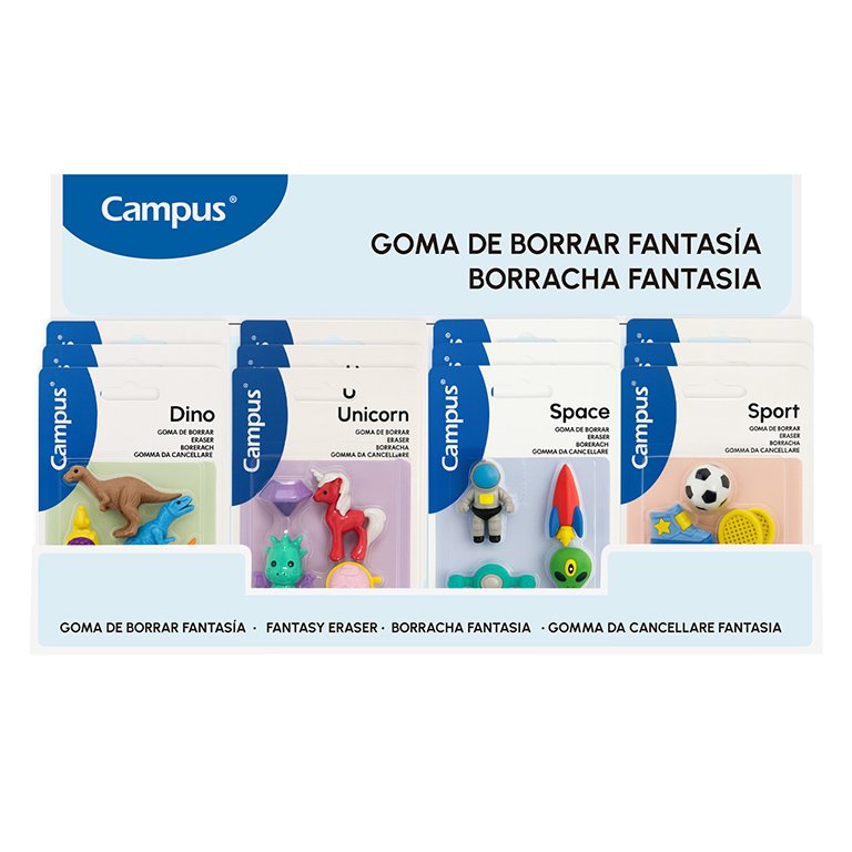 Goma de Borrar Campus Fantasía Figuras  Expositor 24 Blíster