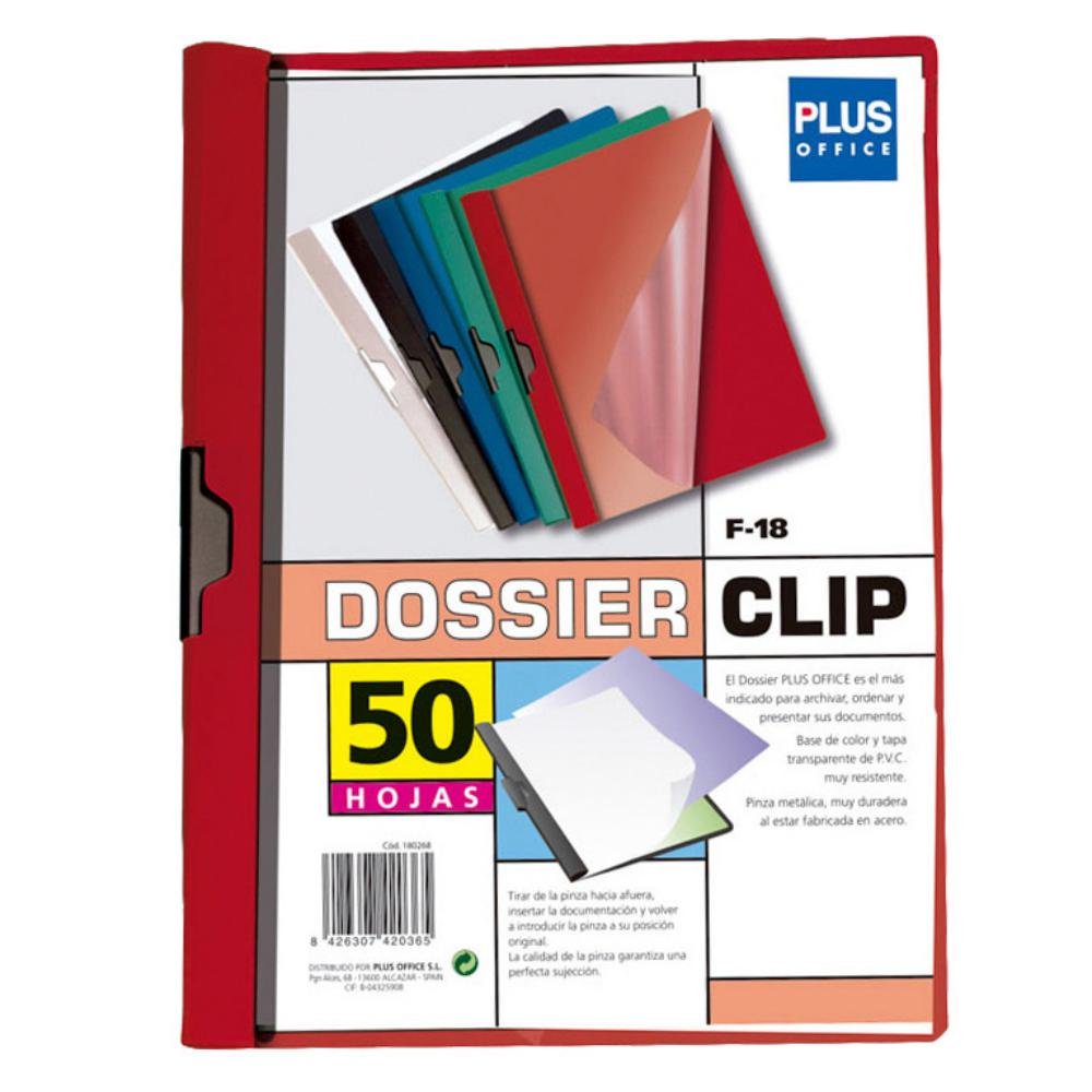 Dossier Plus Office F-18 Pinza Metálica A4 Rojo 50 Hojas