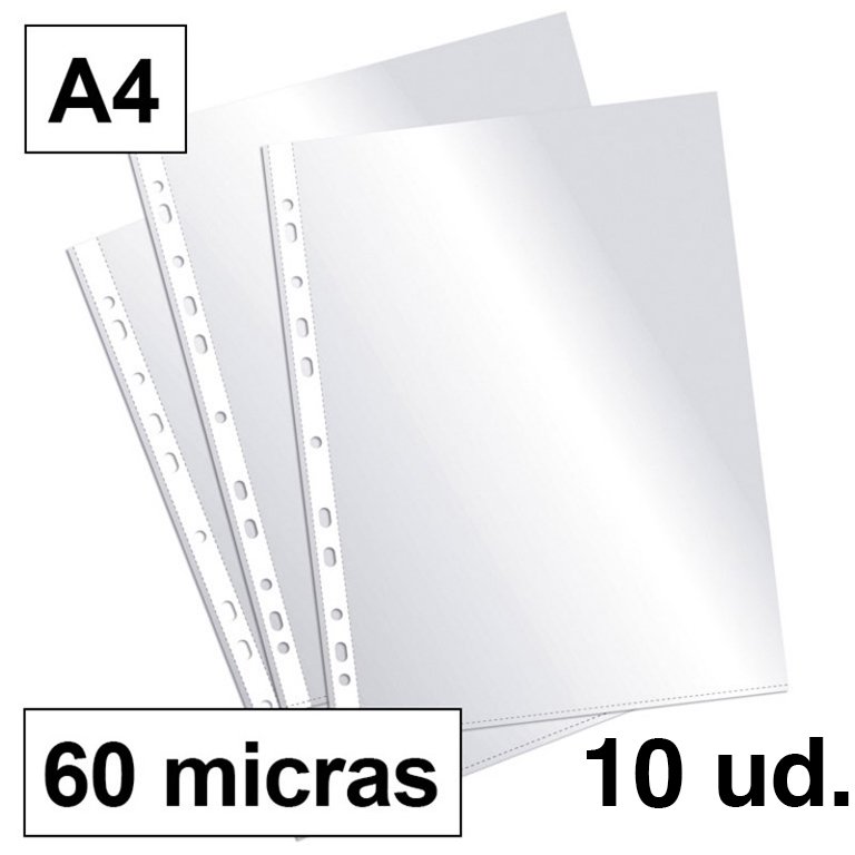Fundas Multitaladro Plus Office A4 Cristal 60 Micras Bolsa 10 ud