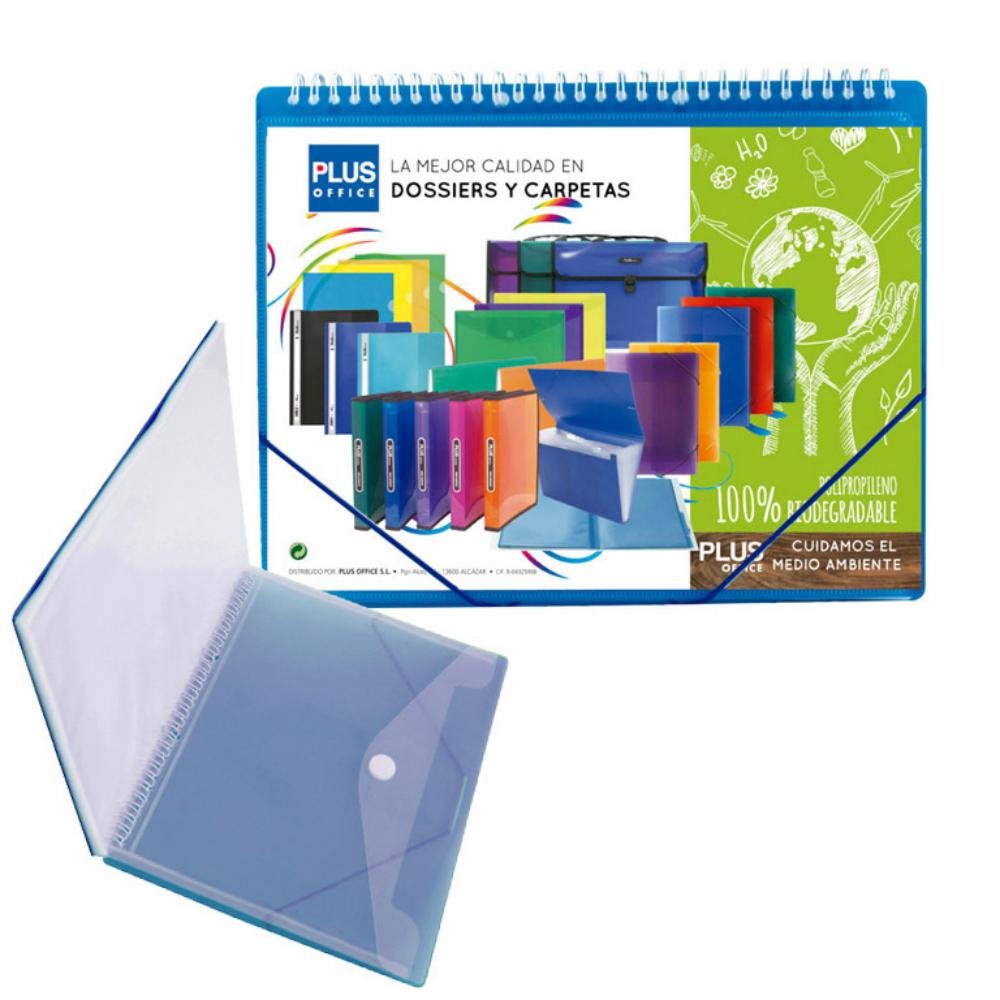 Carpeta Plus Office Espiral Gomas A4 20 Fundas Azul