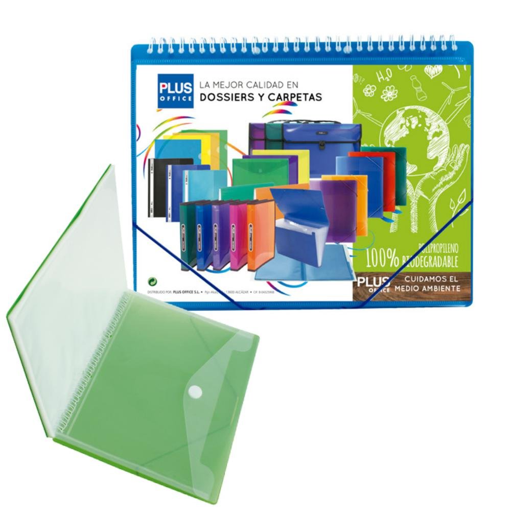 Carpeta Plus Office Espiral Gomas A4 30 Fundas Azul