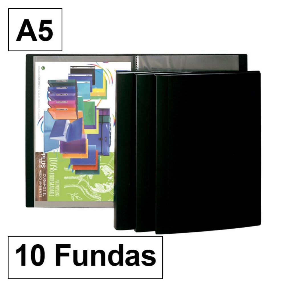 Carpeta Plus Office Flexible A5 PP 10 Fundas Negro