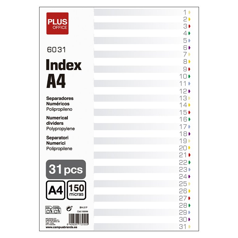 Indice Numérico Plus A4 Plástico 31 Separadores