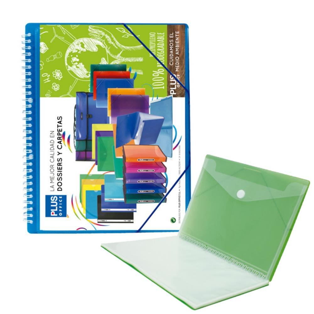 Carpeta Plus Office Espiral Gomas A4 50 Fundas Azul