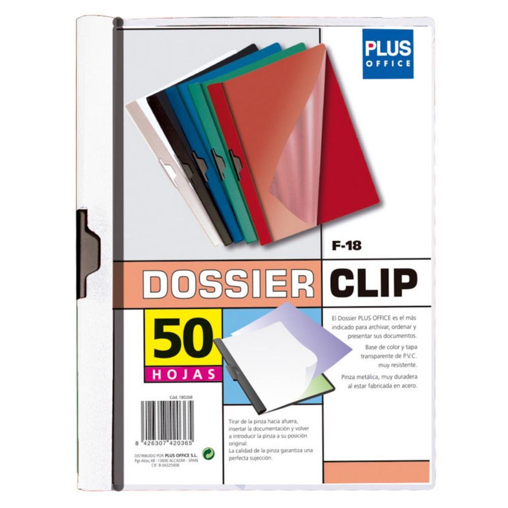 Dossier Plus Office F-18 Pinza Metálica A4 Blanco 50 Hojas