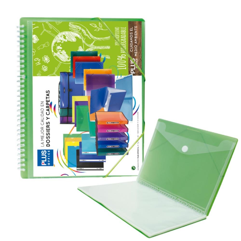 Carpeta Plus Office Espiral Gomas A4 20 Fundas Verde