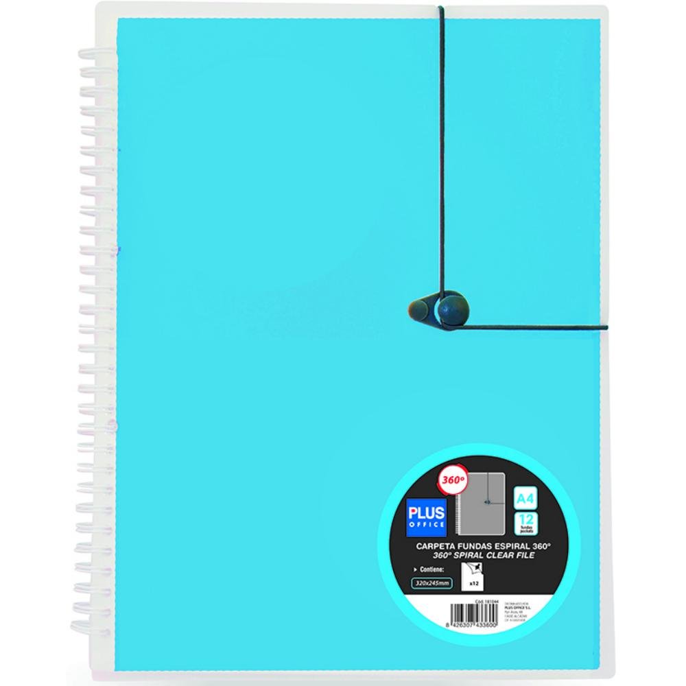 Carpeta Plus Office A4 Gomas y Anillas 12 Fundas Azul Claro