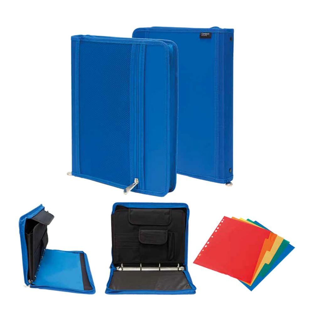 Carpeta Campus University A4 Cremallera 4 Anillas 30 mm Azul