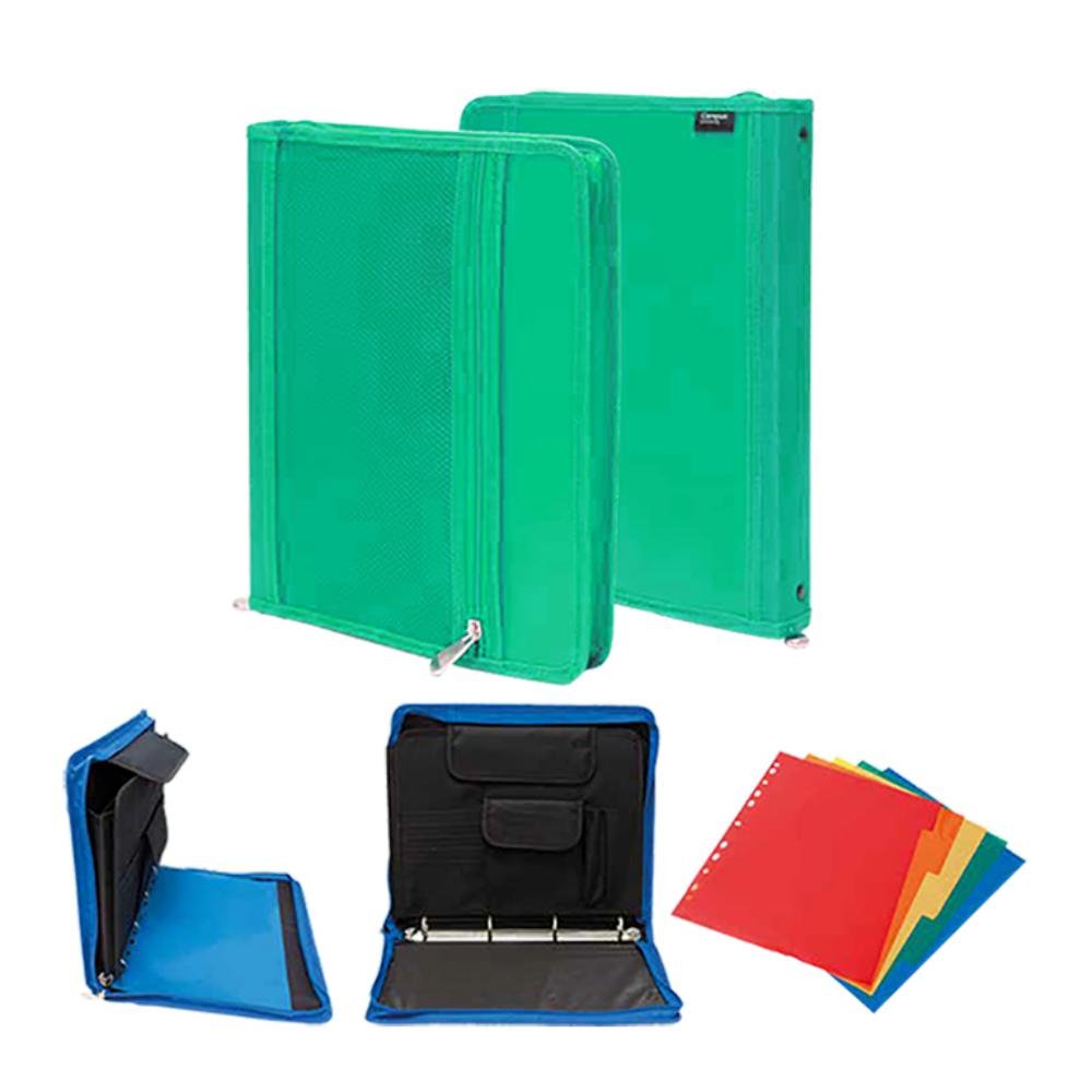 Carpeta Campus University A4 Cremallera 4 Anillas 30 mm Verde