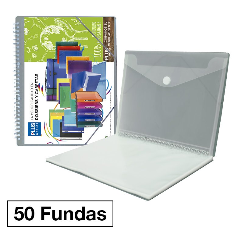 Carpeta Plus Office Espiral A4 50 Fundas Gris Manhattan