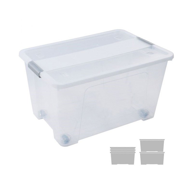Caja Almacenaje Archivo 2000 con Ruedas 52 Litros Transparente