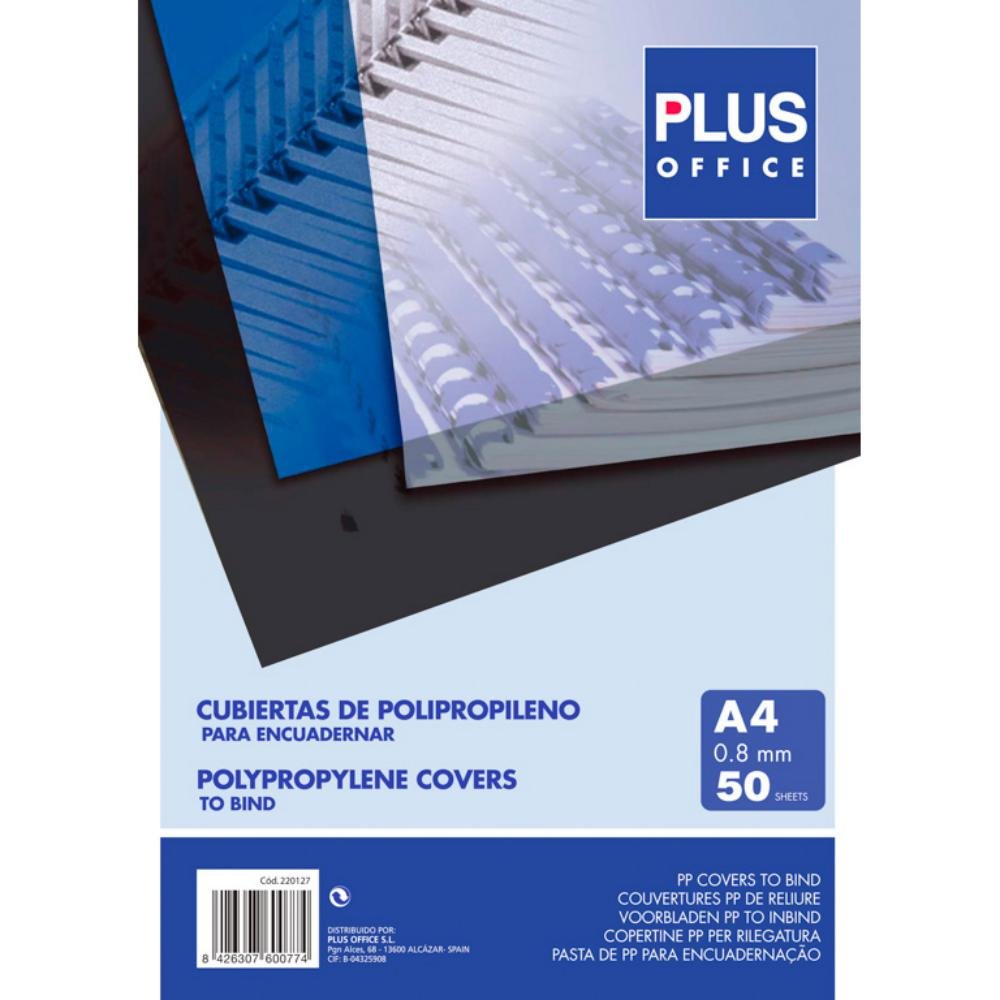 Cubierta Encuadernar Plus Office A4 Plástico Transparente 800 Micras 50 ud.